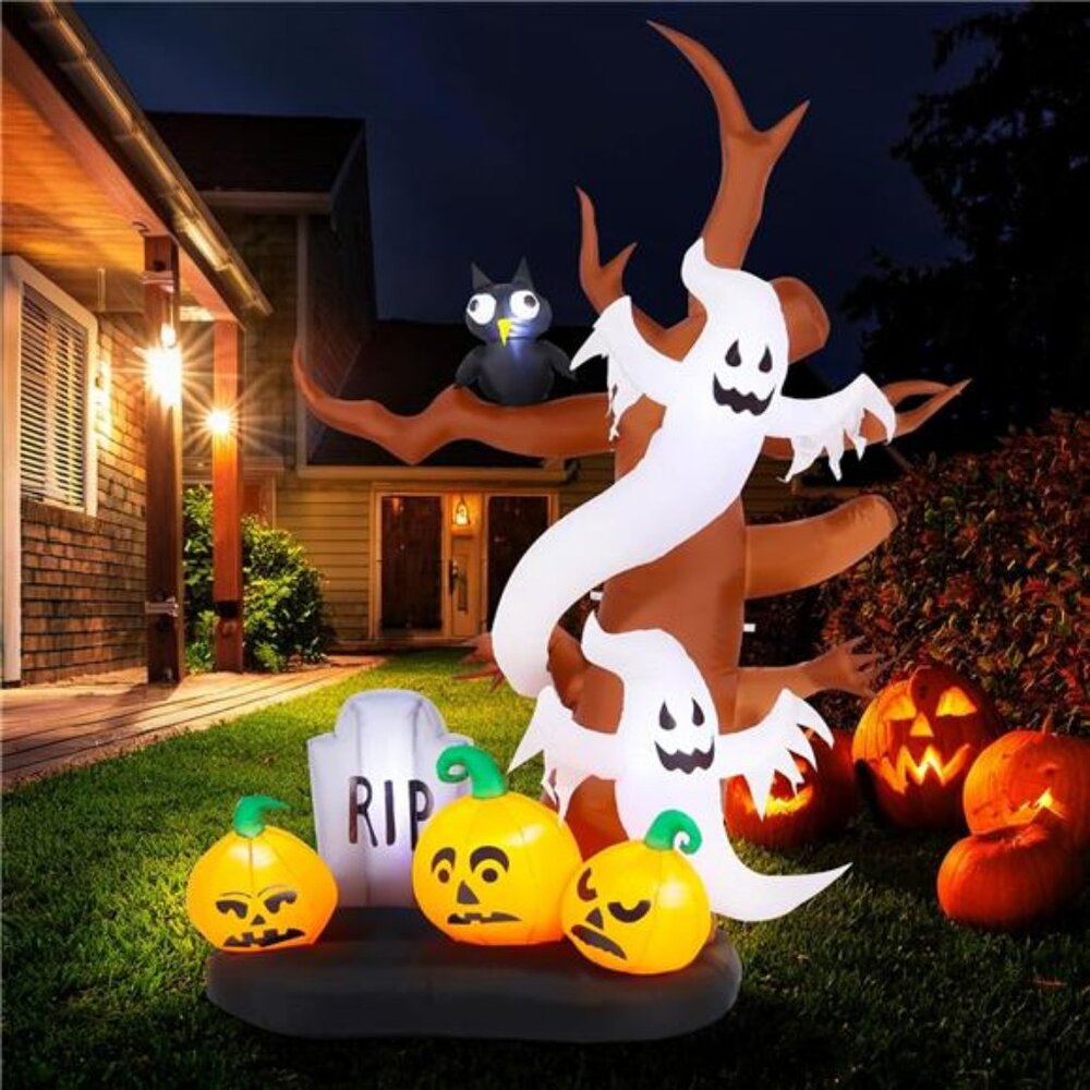 8 FT Halloween Inflatables Outdoor Decorations, Giant Blow Ups Flying Ghosts
